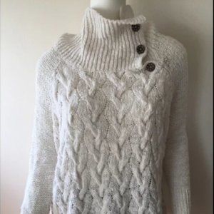 Free People white 100% cotton sweater w/side button turtleneck & cab